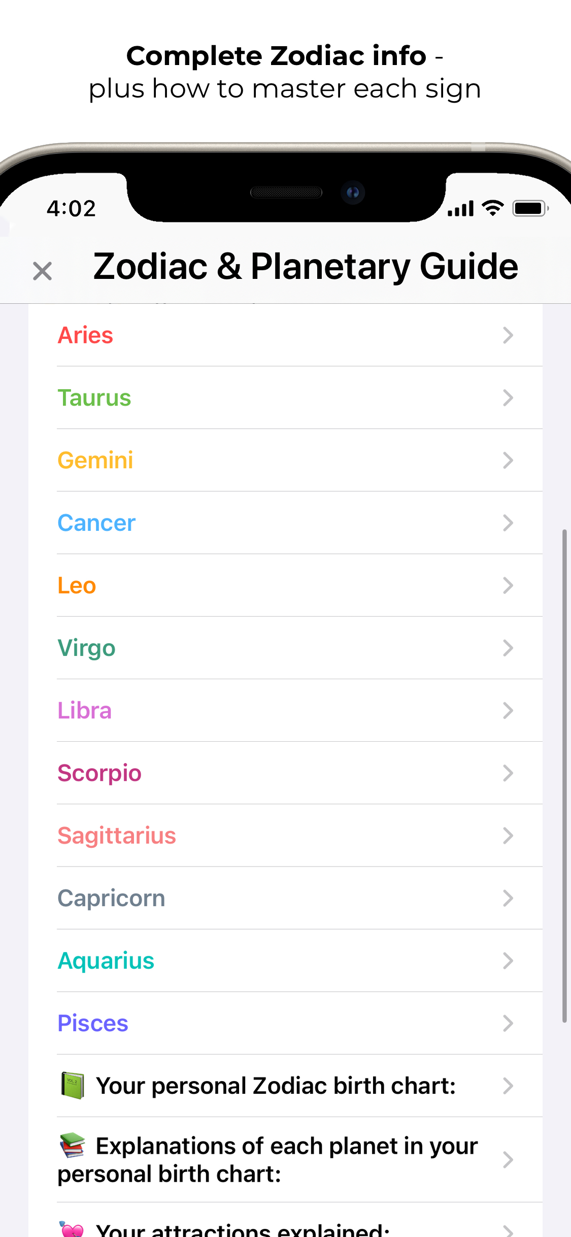Astrology info screenshot